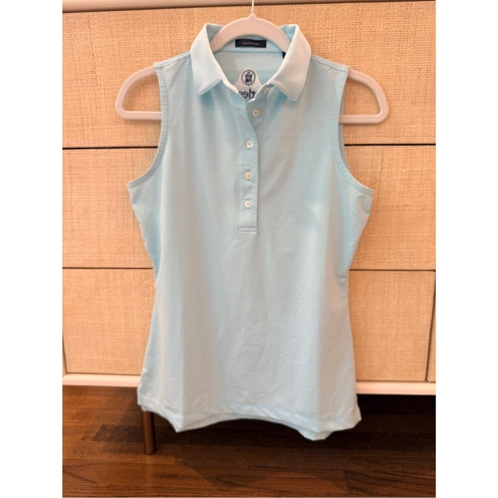 Turtleson performance Golf Tank in Blue and White Striped Small